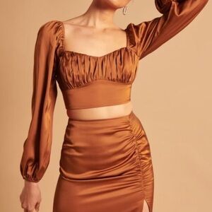 Abercrombie Cropped Long-Sleeve Satin Top